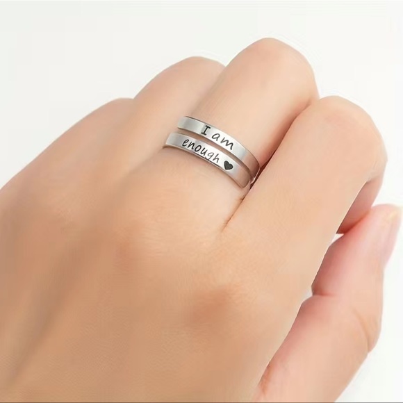 Silver “I am Enough” Adjustable Ring - Picture 3 of 4